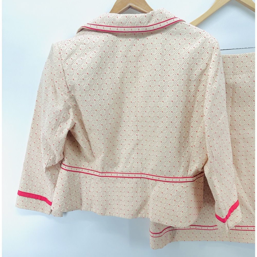 Nipon Boutique Skirt Suit 2-PC Set Cream Pink Tweed Sz 16 Career Office FF28 - Picture 6 of 16